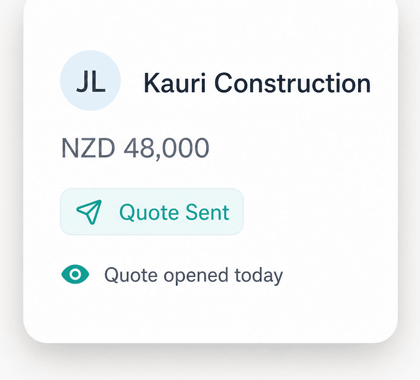 CRM deal card for a construction client